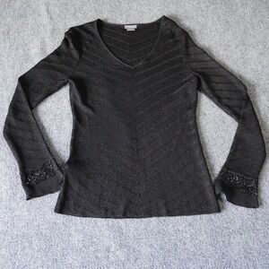 Ann‎ Taylor Petites Black Beaded Cuff Sparkle Chevron Long Sleeve Top MP